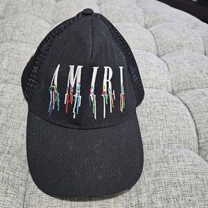 Amiri Black Trucker Hat with Colorful Logo
